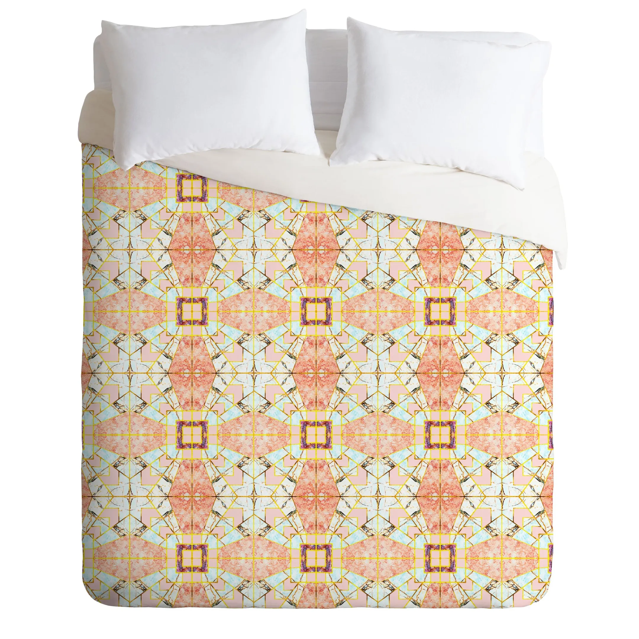 Marbled Geometric Mosaic Pattern Duvet Cover Bedding Set Bedroom Decor