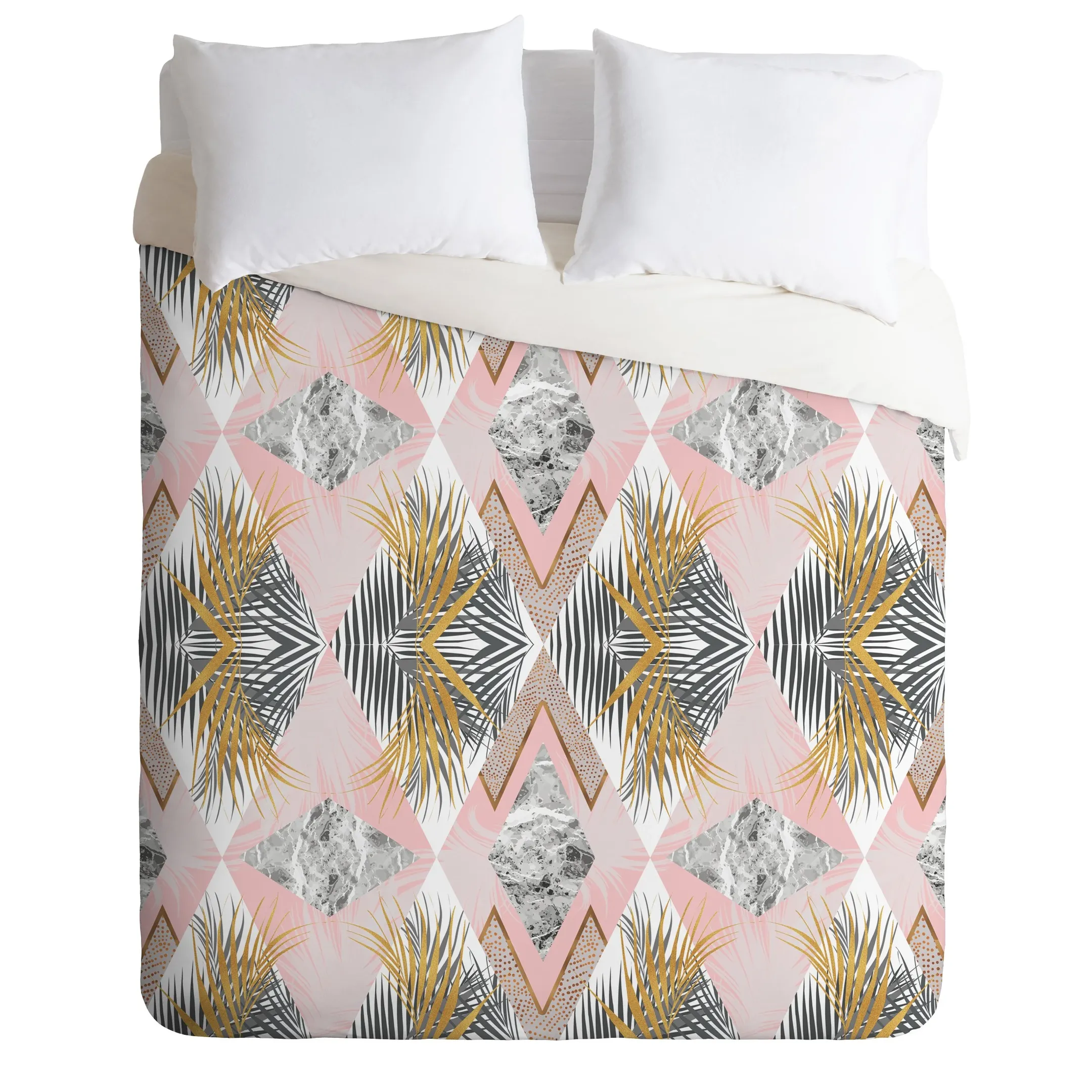 Marbled Tropical Geometric Pattern Duvet Cover Bedding Set Bedroom Decor