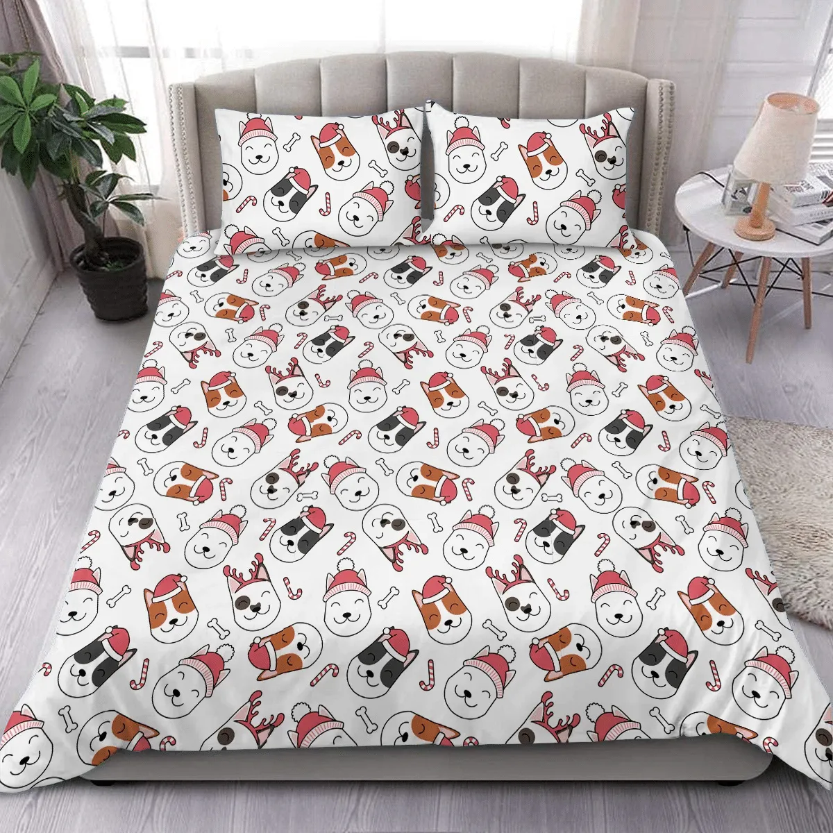 Merry Christmas Dogs Duvet Cover Bedding Set Bedroom Decor