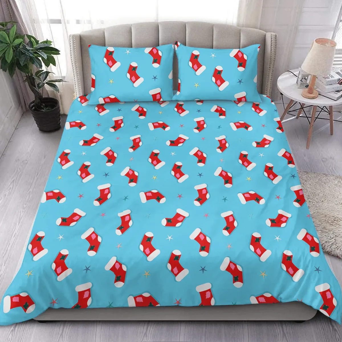 Merry Christmas Sloth Hanging On Fir Tree Branch Duvet Cover Bedding Set Bedroom Decor