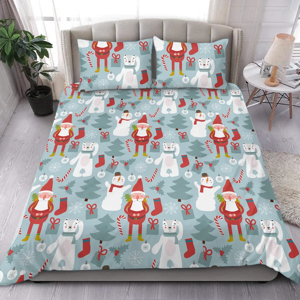 Merry Christmas With Bear Snowflakes And Toys Duvet Cover Bedding Set Bedroom Decor