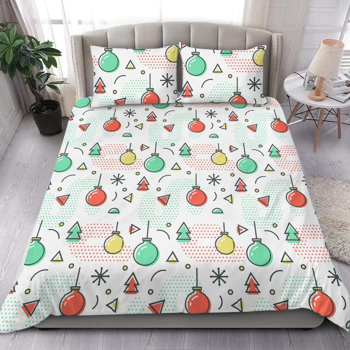 Modern Abstract Geometric With Colorful Xmas Balls Christmas Duvet Cover Bedding Set Bedroom Decor