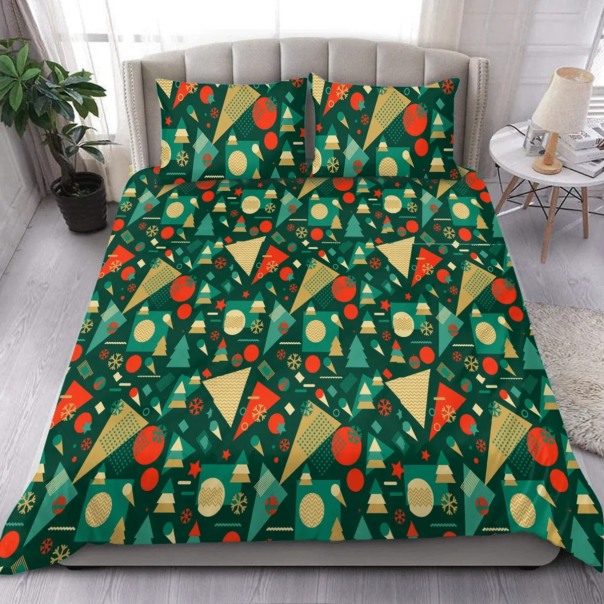 Modern Christmas Decorations And Geometric Shapes In 80s Style Duvet Cover Bedding Set Bedroom Decor