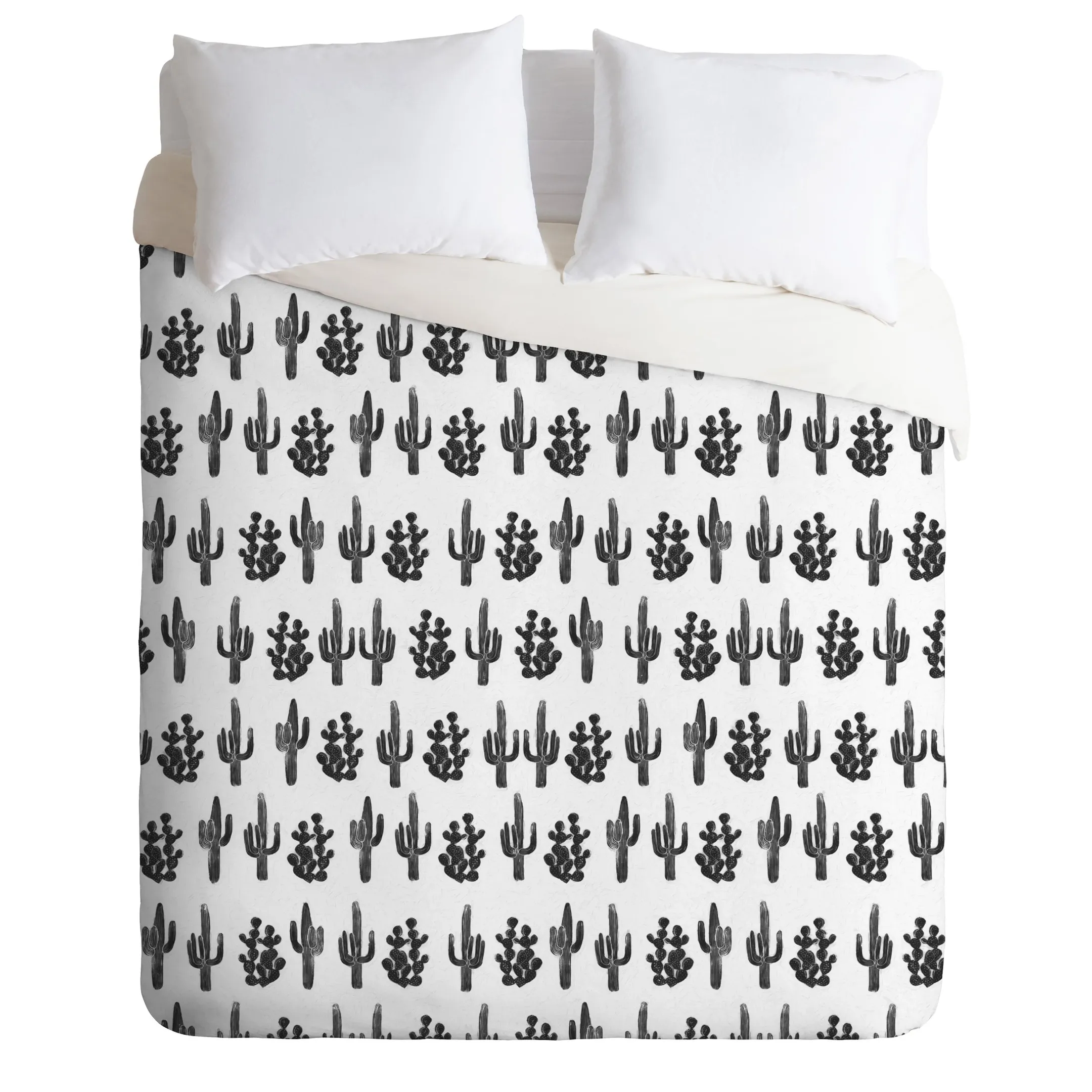 Monochrome Cactus Plants Duvet Cover Bedding Set Bedroom Decor