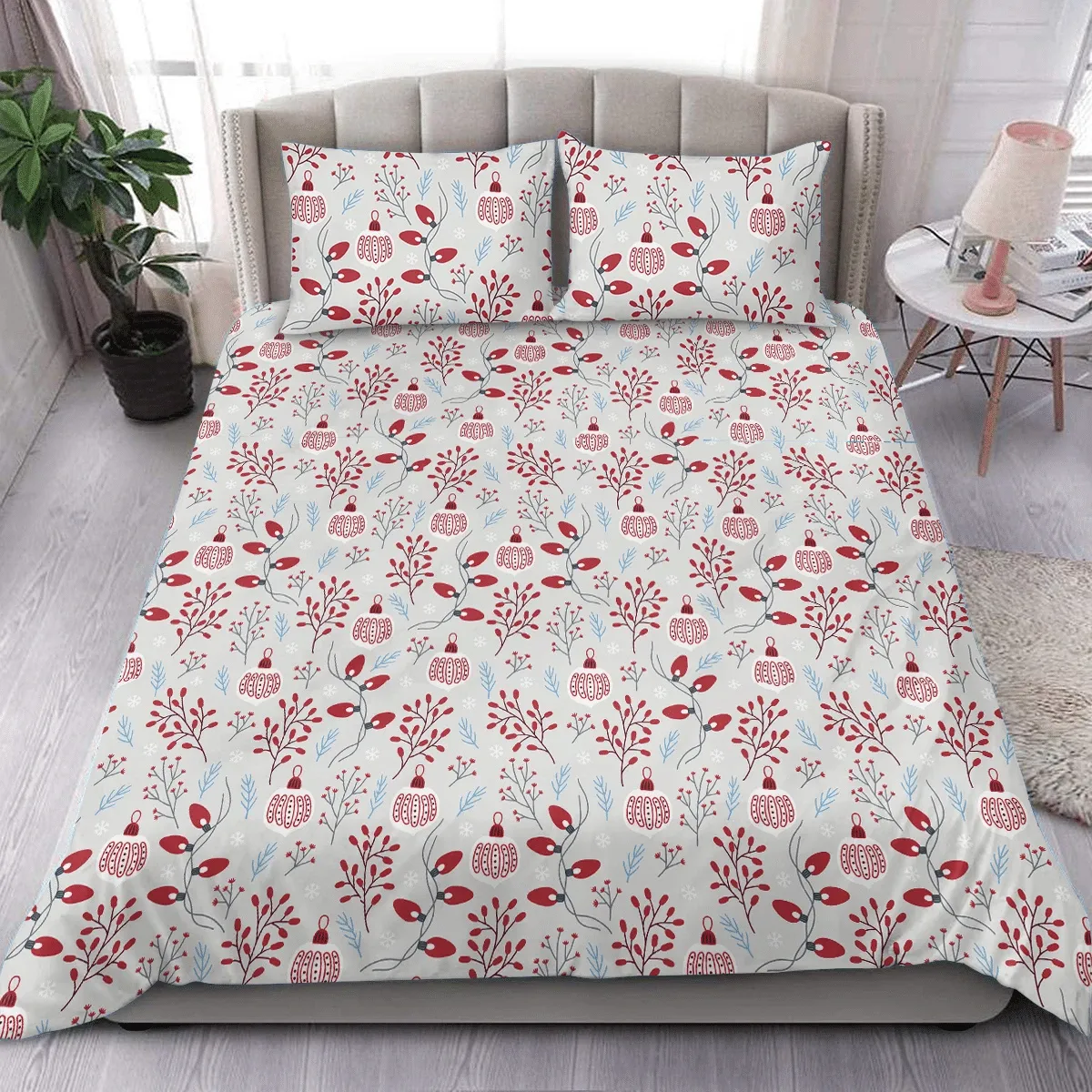 Ornaments And Berries Pattern Christmas Duvet Cover Bedding Set Bedroom Decor