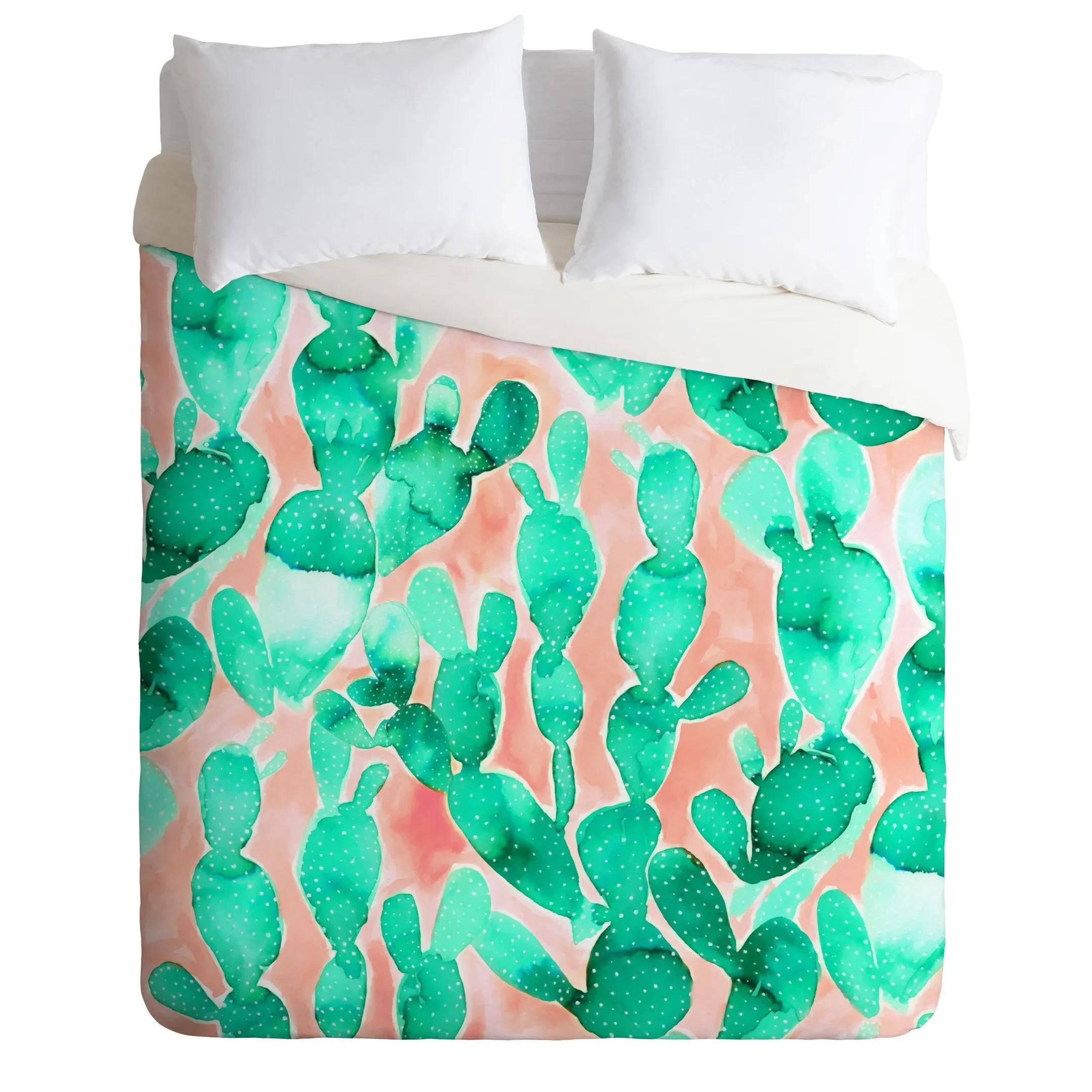 Paddle Cactus Blush And Teal Duvet Cover Bedding Set Bedroom Decor