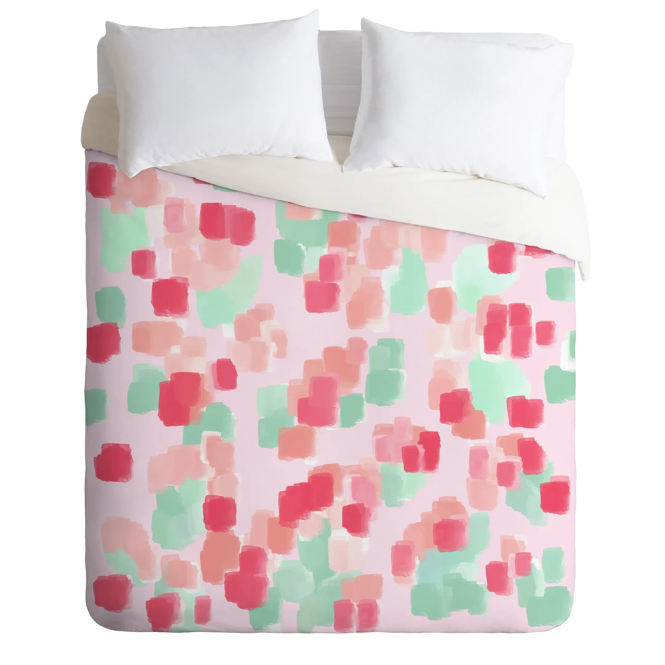 Pastel Teal And Red Abstract Floral Duvet Cover Bedding Set Bedroom Decor