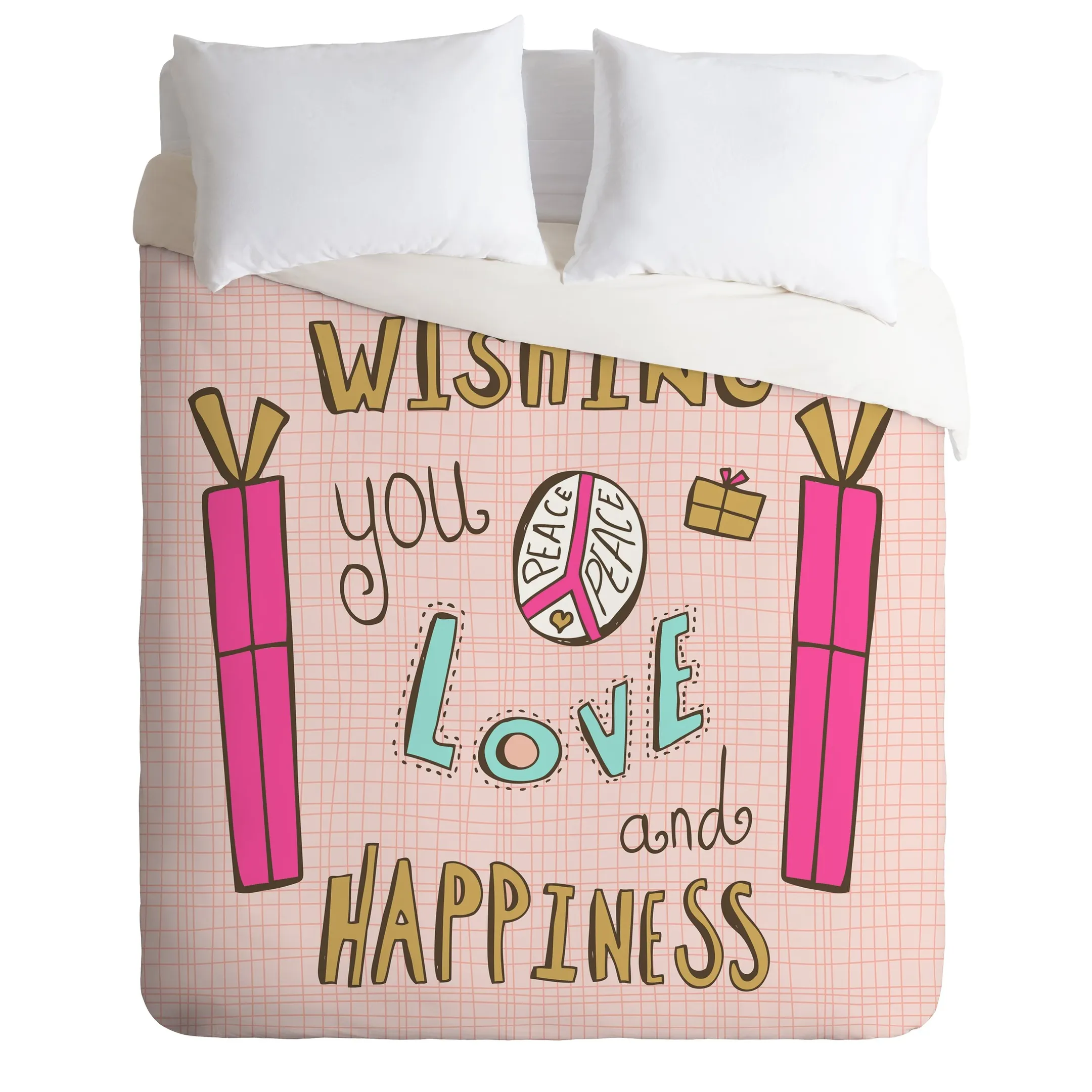 Peace Love Happiness Quote Duvet Cover Bedding Set Bedroom Decor