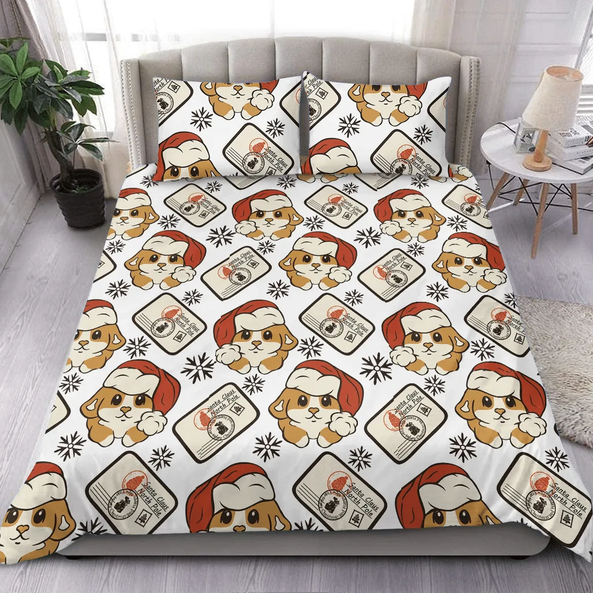 Santa Corgi Dog Christmas Duvet Cover Bedding Set Bedroom Decor