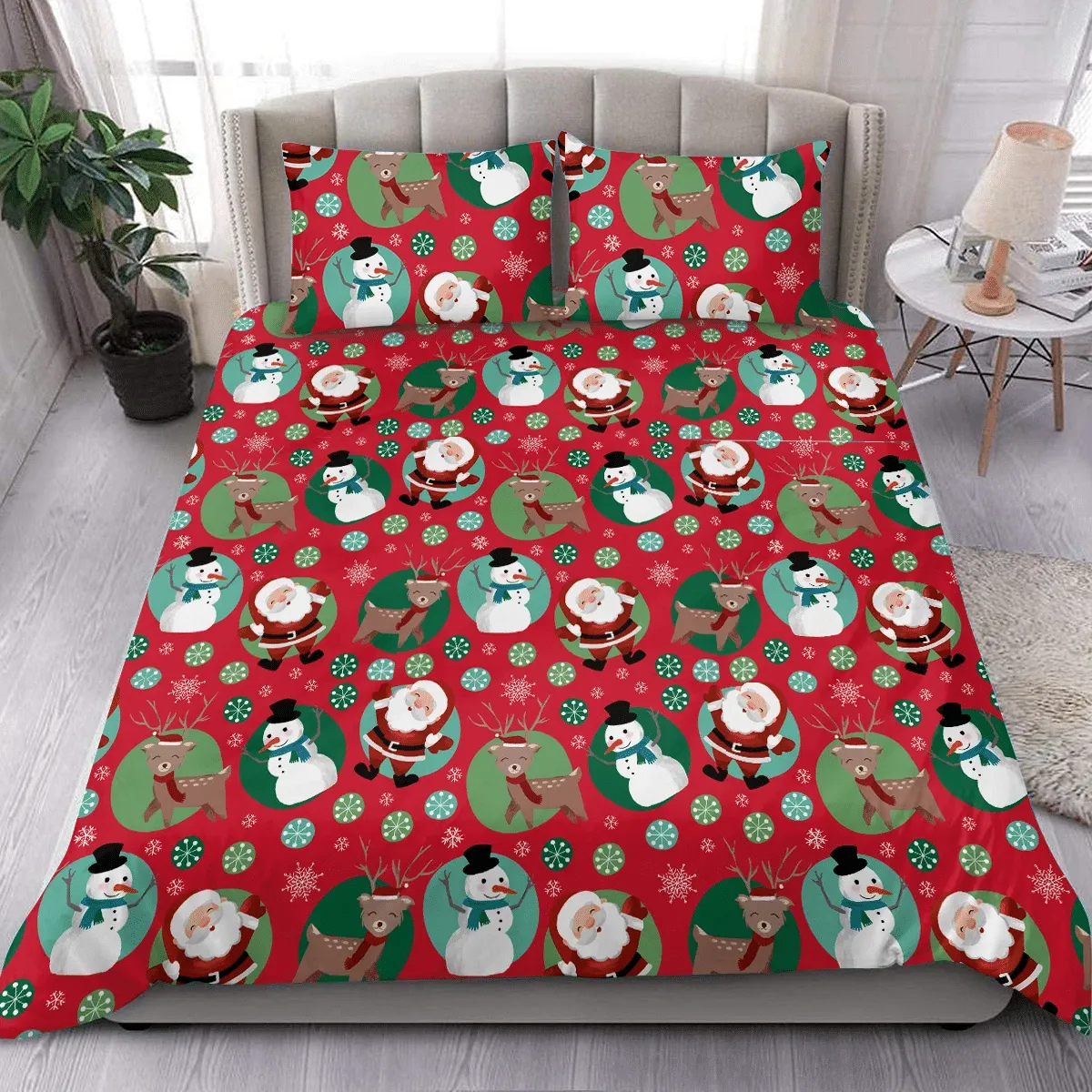 Santa Reindeer Snowman Christmas Duvet Cover Bedding Set Bedroom Decor