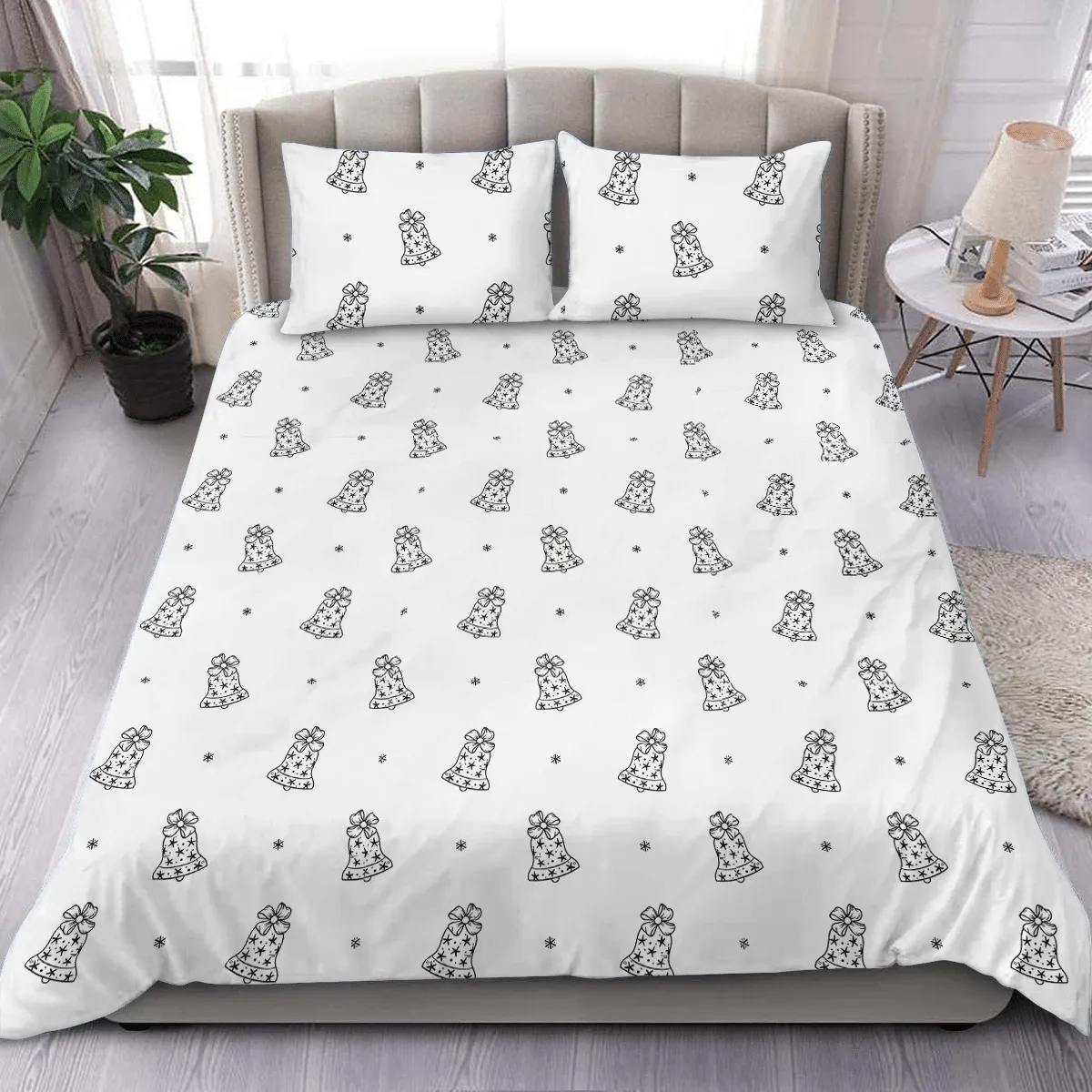 Simple Star Ornate On Xmas Bells Pattern Christmas Duvet Cover Bedding Set Bedroom Decor