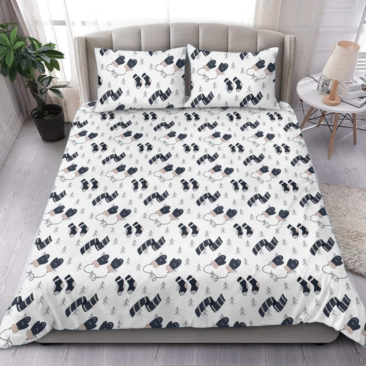 Socks Knitted Mittens And Scarf With Christmas Tree Duvet Cover Bedding Set Bedroom Decor