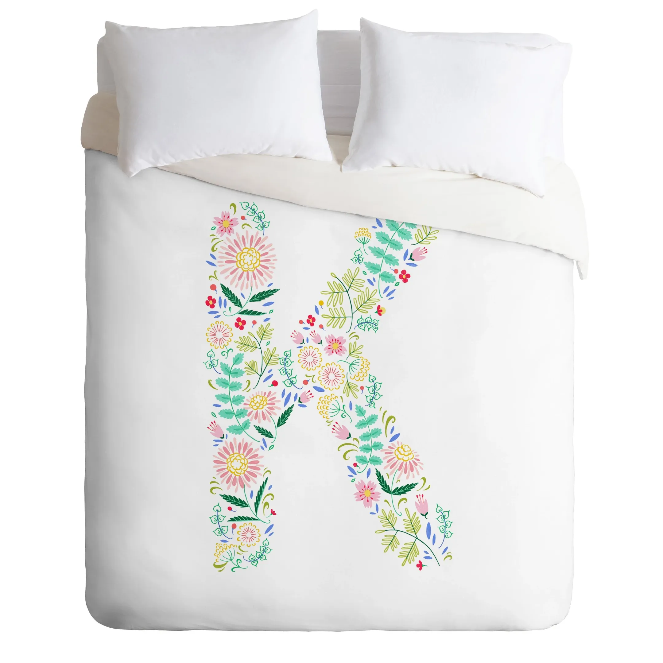 Spring Floral Alphabet K Duvet Cover Bedding Set Bedroom Decor