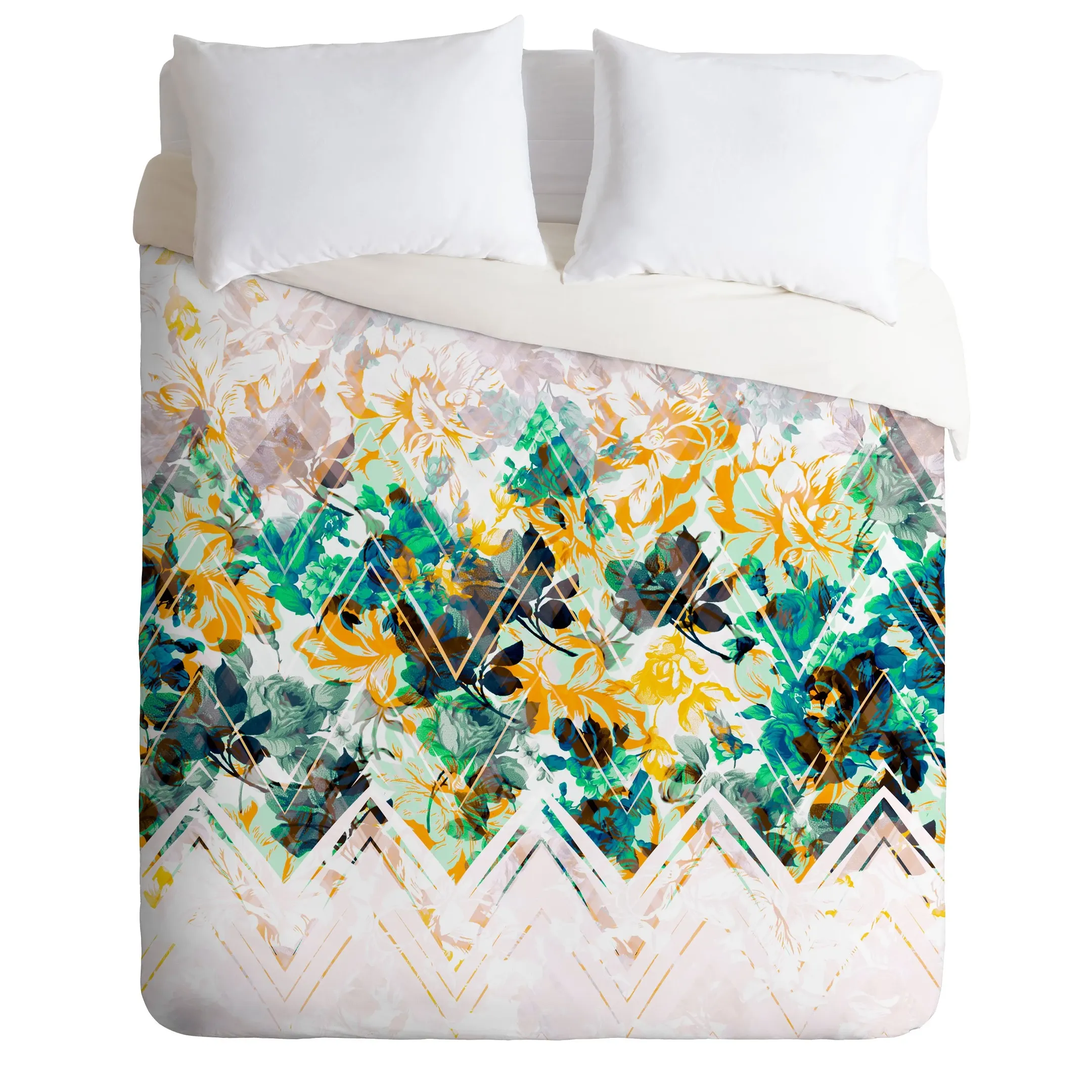 Spring Floral On A Geometric Background Duvet Cover Bedding Set Bedroom Decor
