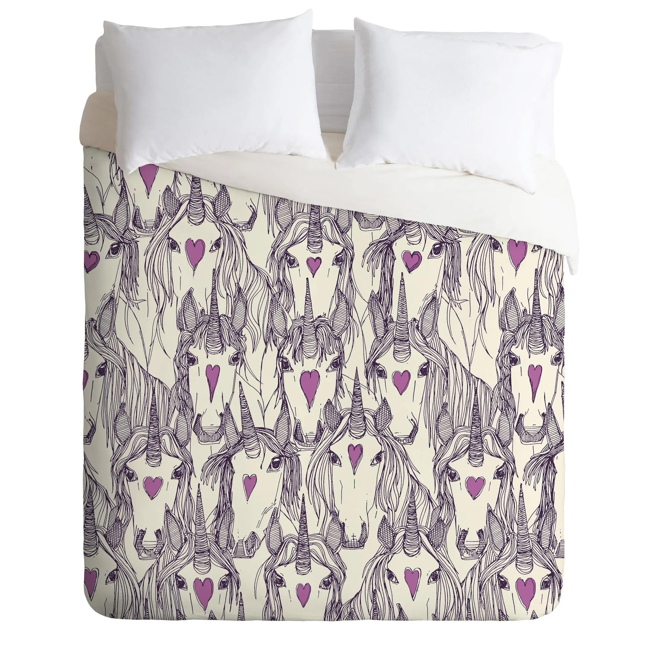 Tan Unicorn Purple Duvet Cover Bedding Set Bedroom Decor