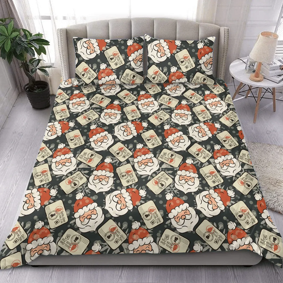 Vintage Santa Christmas Duvet Cover Bedding Set Bedroom Decor