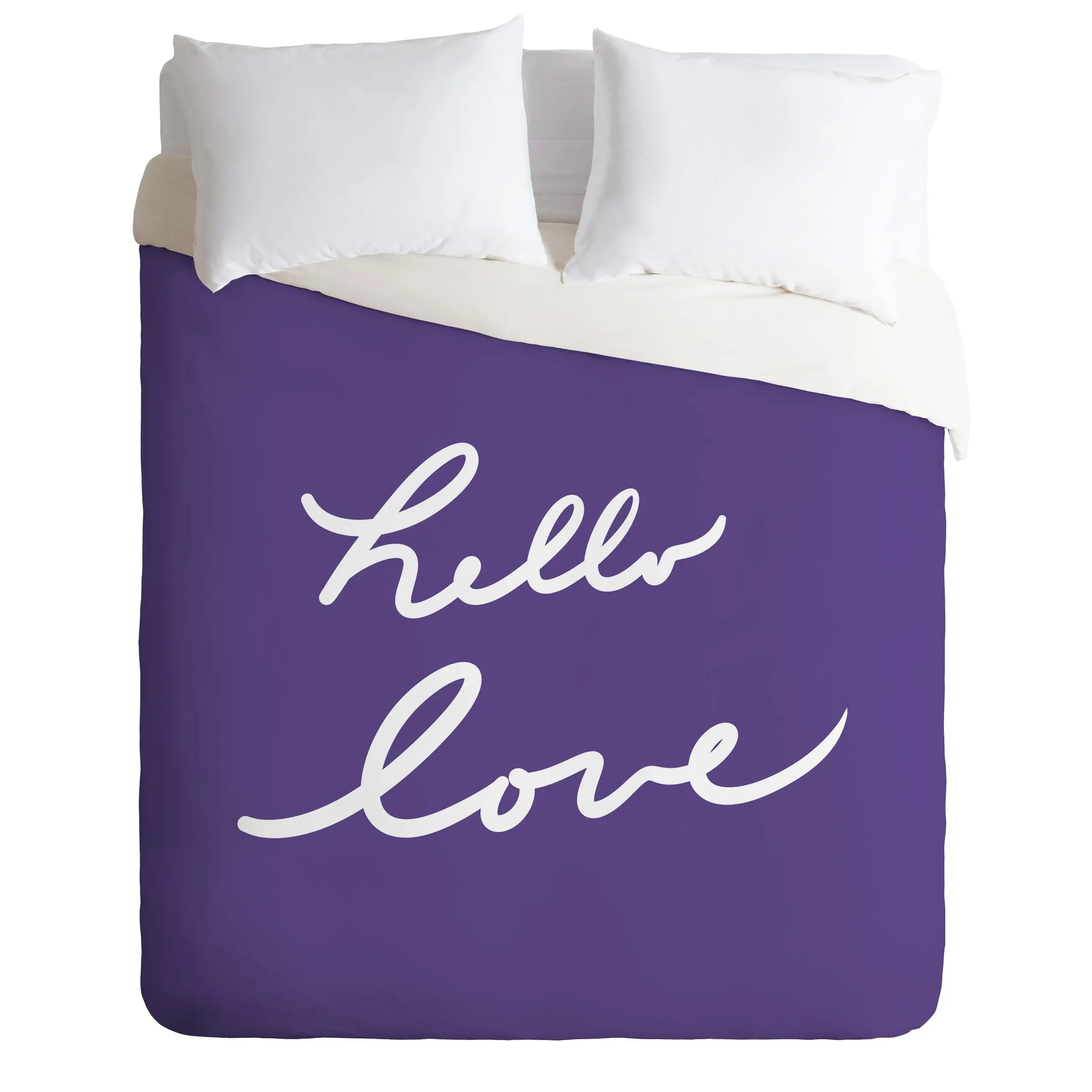 Violet Hello Love Quote Duvet Cover Bedding Set Bedroom Decor