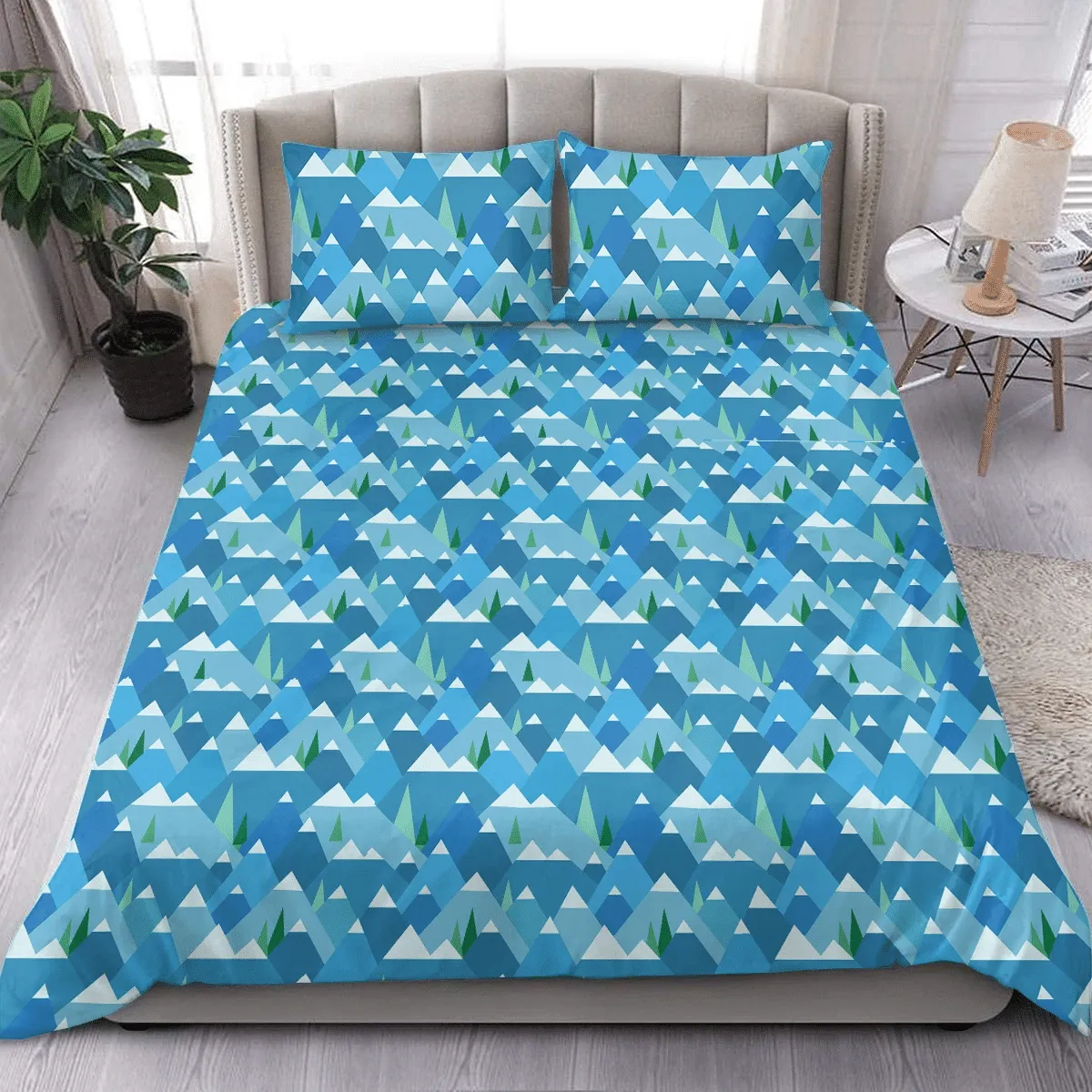 Winter Christmas Mountain Landscape Geometric Background Duvet Cover Bedding Set Bedroom Decor