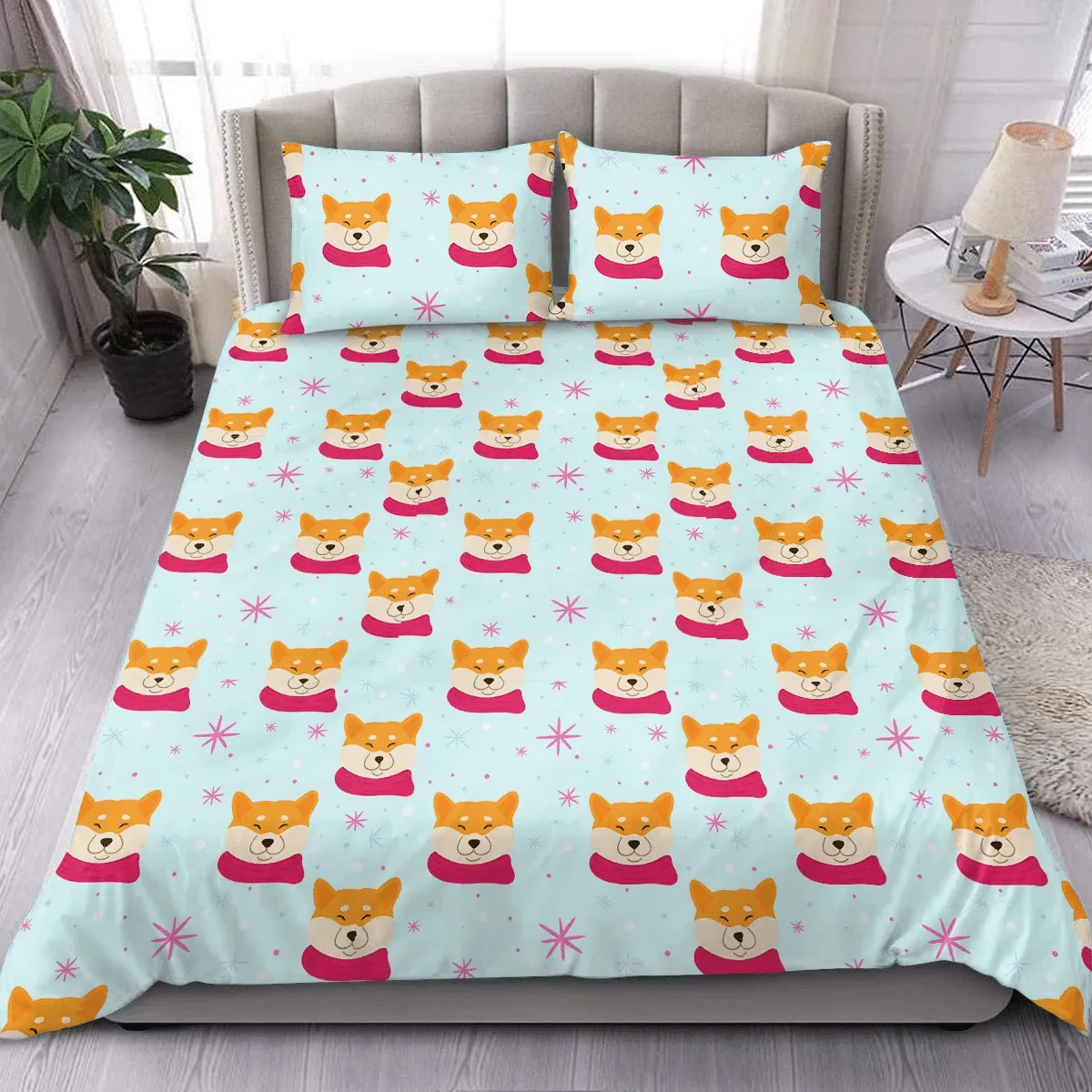 Winter Cute Dog Christmas Duvet Cover Bedding Set Bedroom Decor