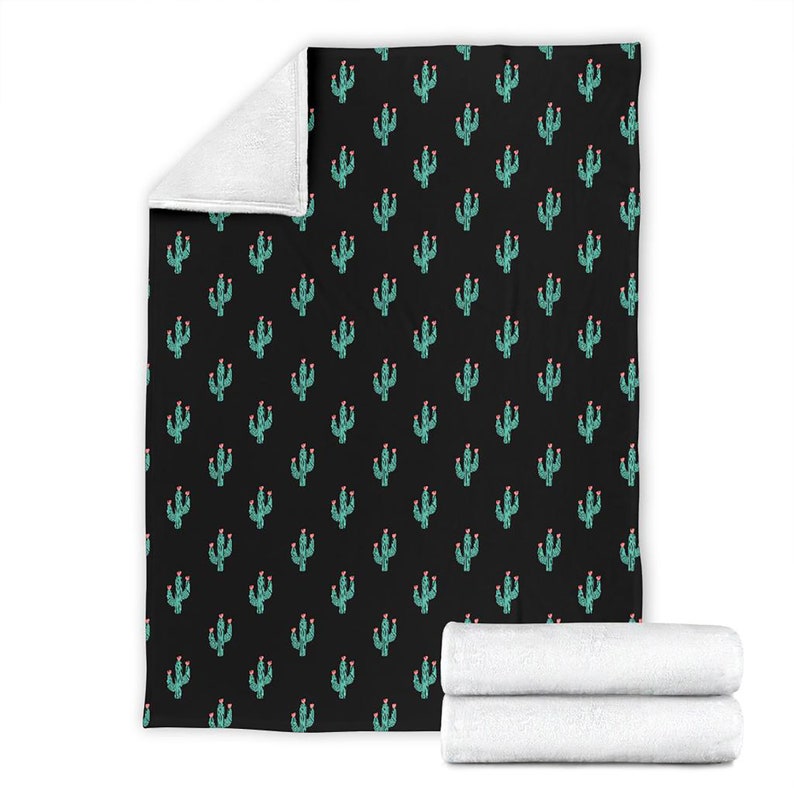 Cactus Black Pattern Fleece Blanket Quilt Bedding Print For Women Men Kids Gifts
