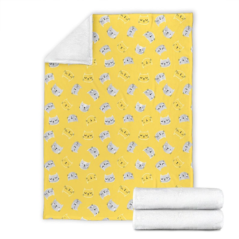Cat Yellow Pattern Fleece Blanket Quilt Bedding Print For Women Men Kids Gifts