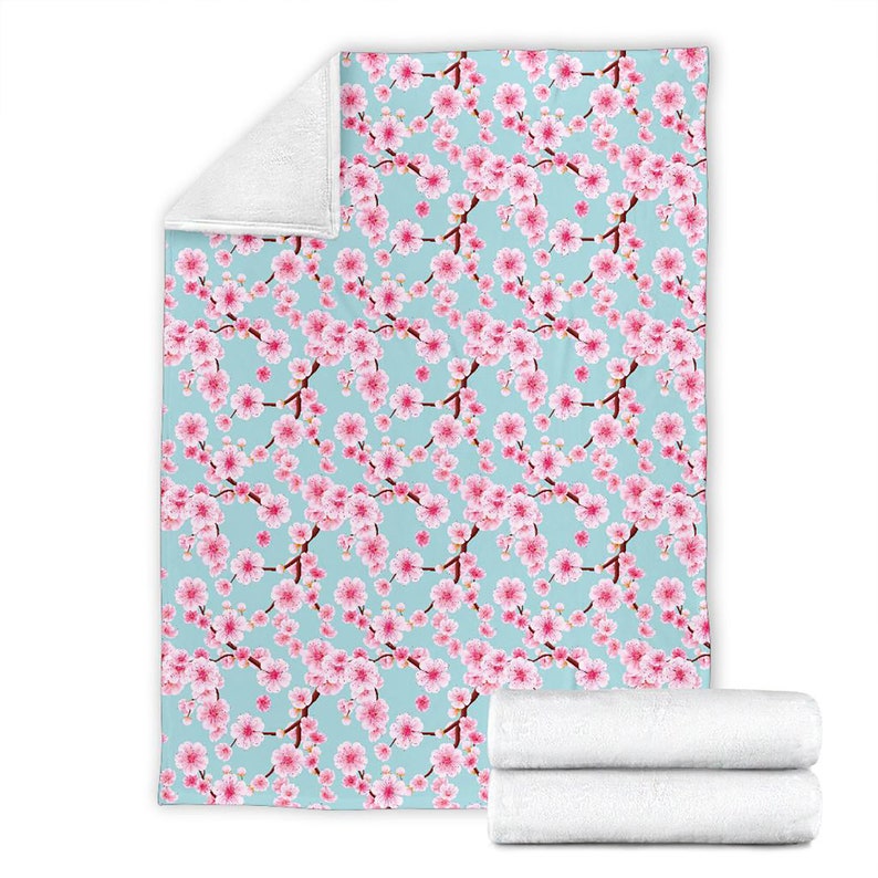 Cherry Blossom Pattern Fleece Blanket Quilt Bedding Print For Women Men Kids Gifts