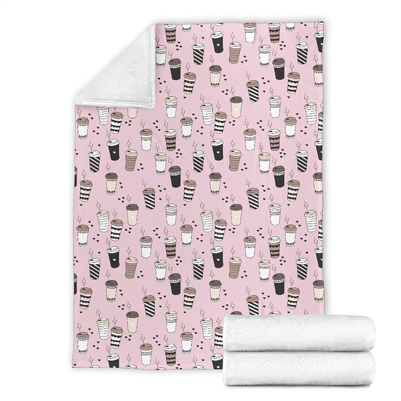 Coffee Pattern Fleece Blanket Quilt Bedding Print For Women Men Kids Gifts