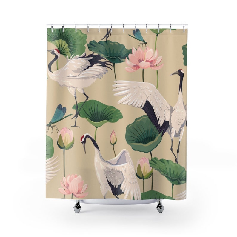 Crane Shower Curtain Japanese Bathroom Decor Home Decoration 35x71 47x71 59x71 65x71 71x71 71x79 Inches