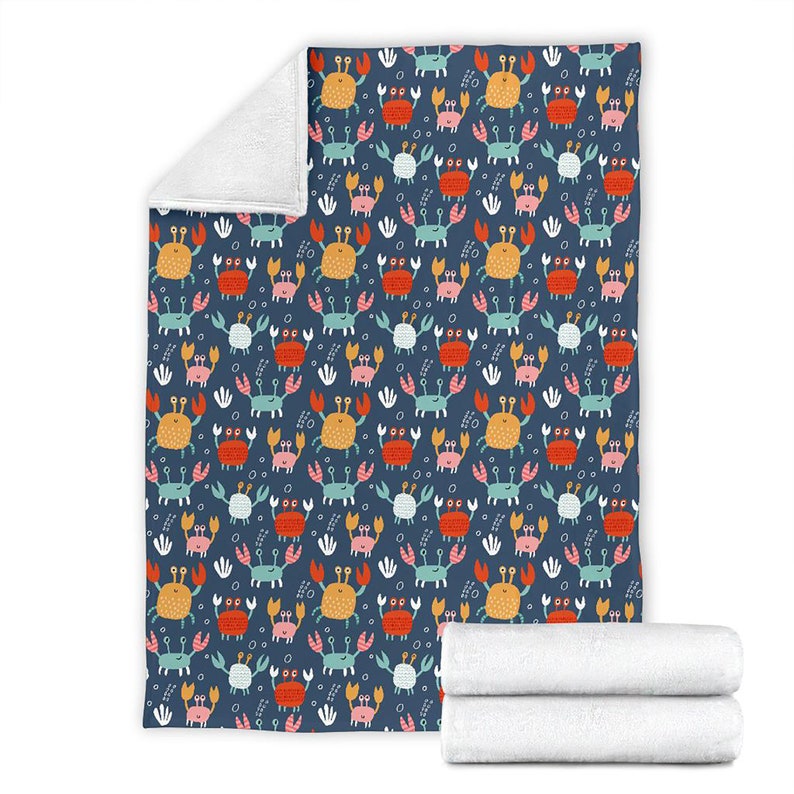 Cute Crab Pattern Fleece Blanket Quilt Bedding Print For Women Men Kids Gifts