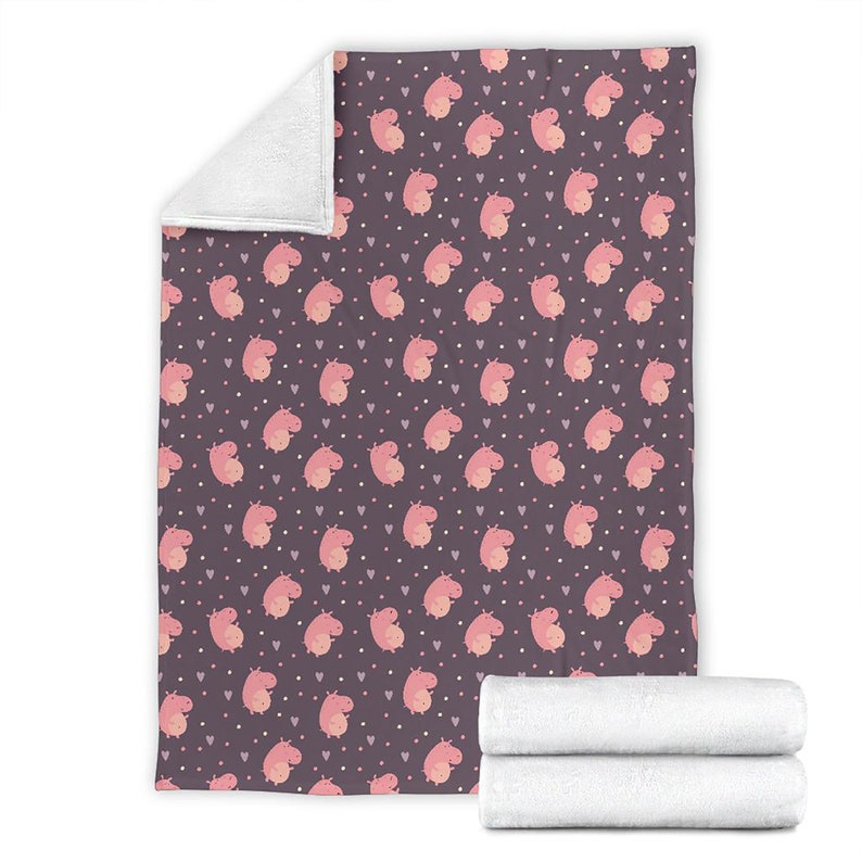 Cute Hippo Pattern Fleece Blanket Quilt Bedding Print For Women Men Kids Gifts