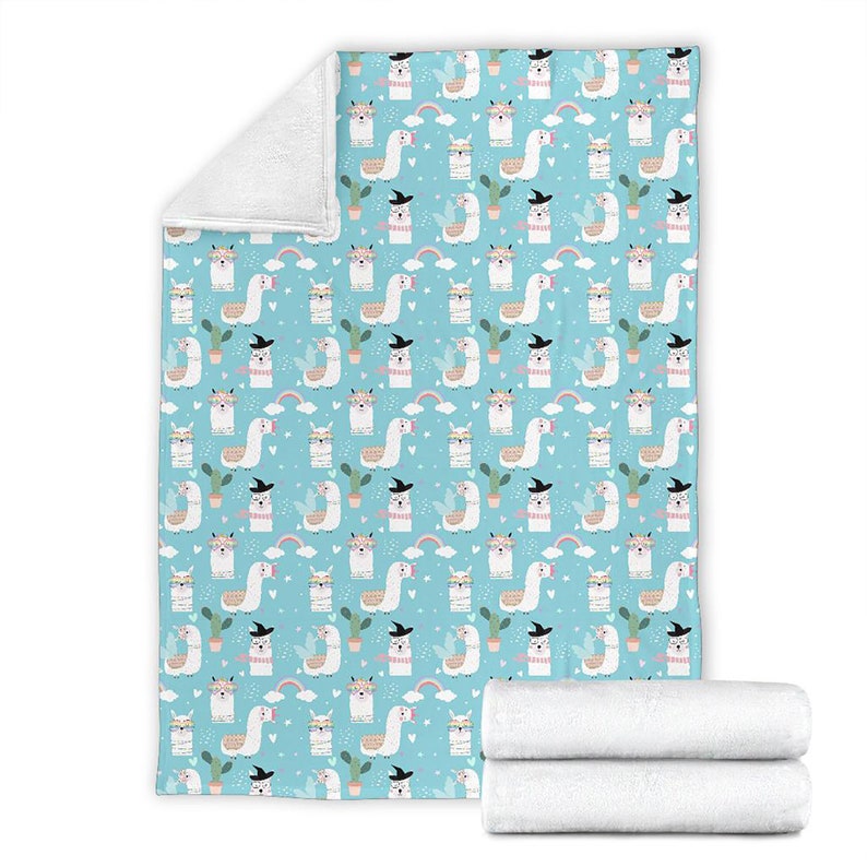 Cute Llama Pattern Fleece Blanket Quilt Bedding Print For Women Men Kids Gifts