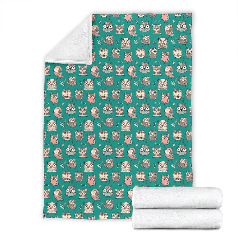Cute Owl Pattern Fleece Blanket Quilt Bedding Print For Women Men Kids Gifts