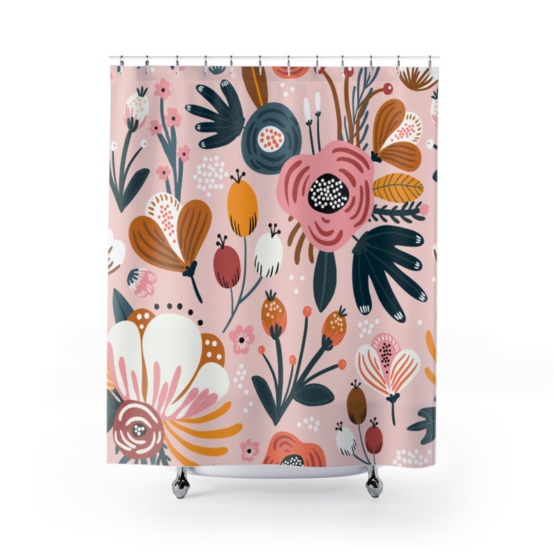Floral Shower Curtain Pink Flowers Bathroom Decor Home Decoration 35x71 47x71 59x71 65x71 71x71 71x79 Inches