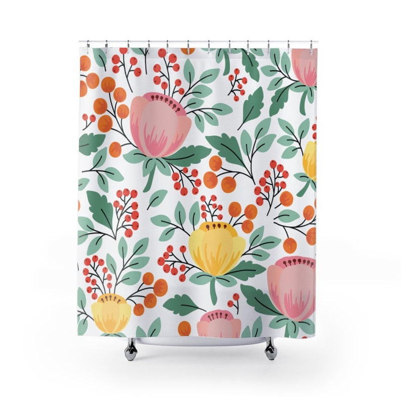 Floral Shower Curtain Pink Flowers Bathroom Decor Home Decoration 35x71 47x71 59x71 65x71 71x71 71x79 Inches