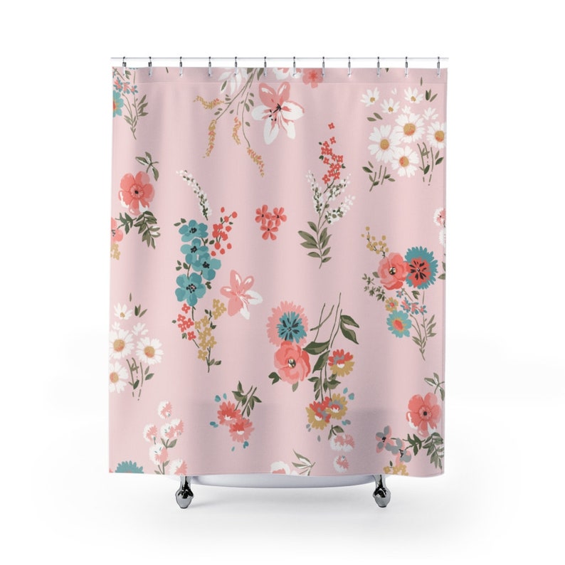 Floral Shower Curtain Pink Flowers Bathroom Decor Home Decoration 35x71 47x71 59x71 65x71 71x71 71x79 Inches