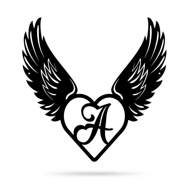 Heart With Angel Wings Monogram Metal Sign Wall Art For Home Decoration 8x8 10x10 12x12 14x14 18x18 24x24 Inches