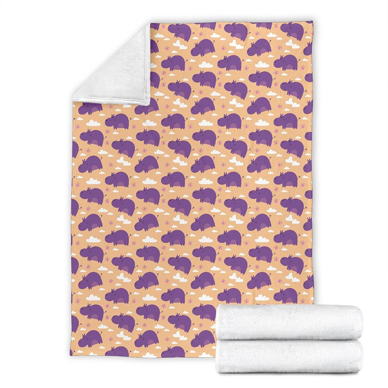 Hippo Pattern Fleece Blanket Quilt Bedding Print For Women Men Kids Gifts