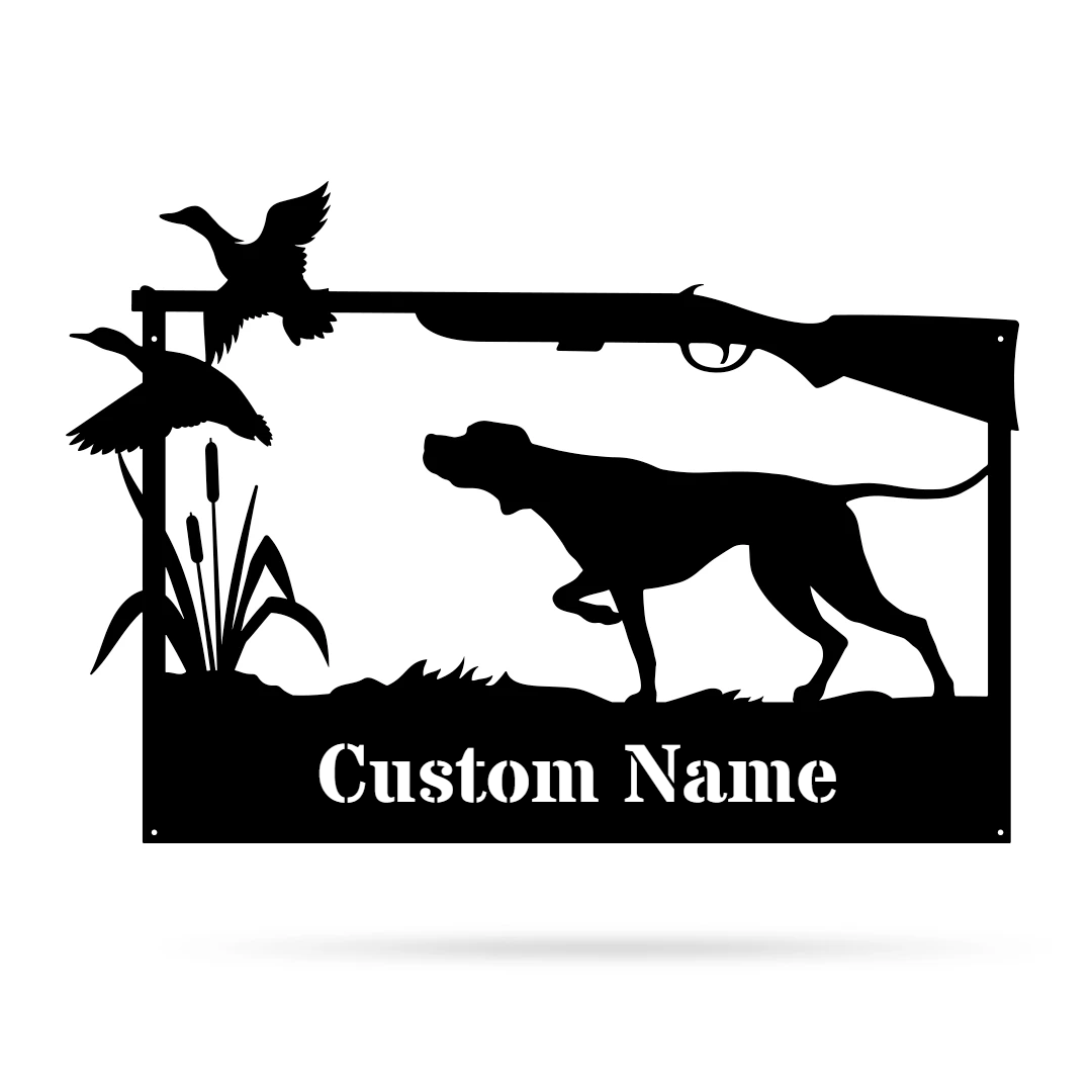 Hunting Dog Monogram Metal Sign Wall Art For Home Decoration 8x8 10x10 12x12 14x14 18x18 24x24 Inches