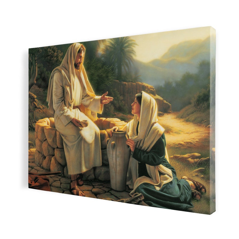 Jesus And The Samaritan Woman - The Water Of Life Jesus Christ Wall Art Gift For Home Decoration 8x10 8x12 12x18 16x24 20x30 24x36 Inches