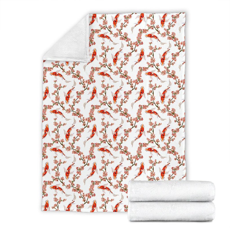 Koi Fish Pattern Fleece Blanket Quilt Bedding Print For Women Men Kids Gifts