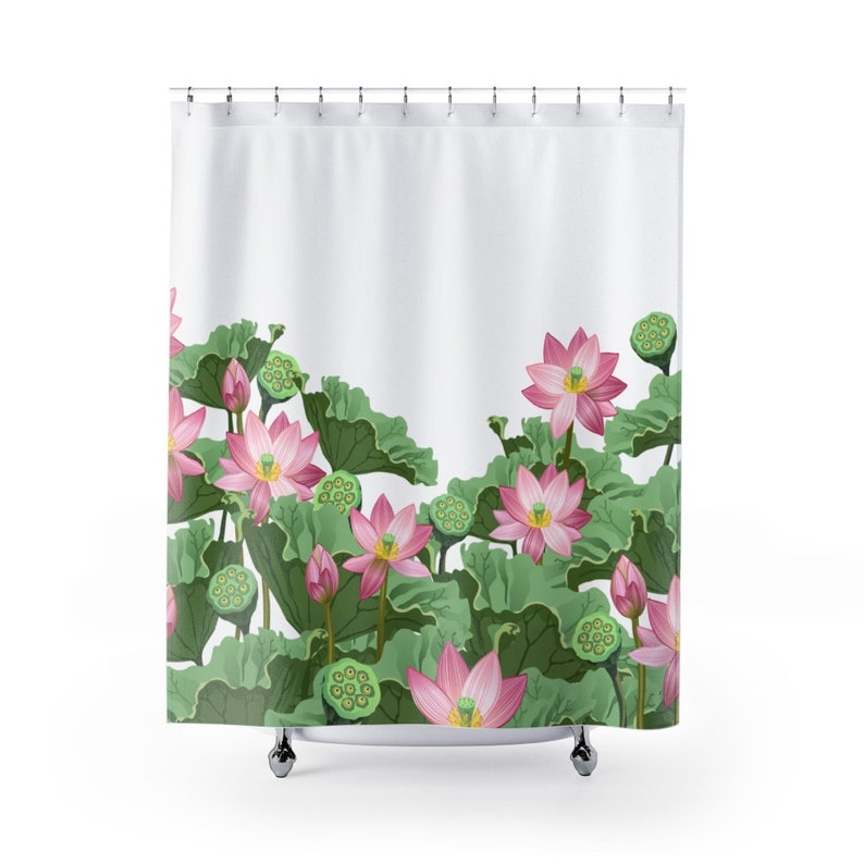 Lotus Shower Curtain Botanical Bathroom Decor Home Decoration 35x71 47x71 59x71 65x71 71x71 71x79 Inches
