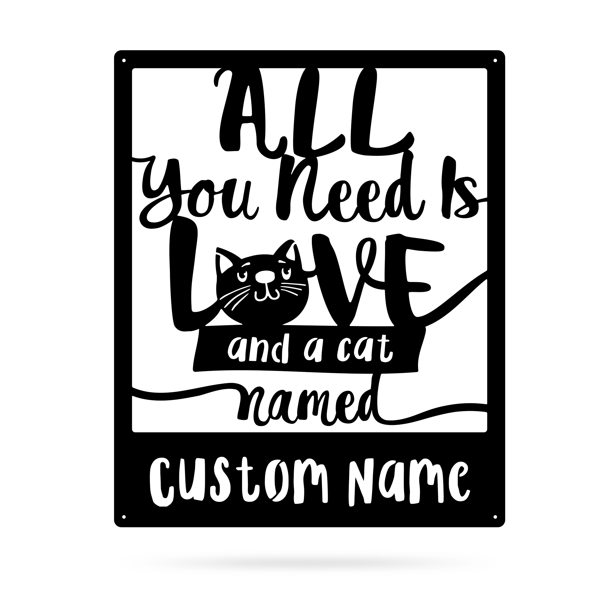 Love And A Cat Monogram Metal Sign Wall Art For Home Decoration 8x8 10x10 12x12 14x14 18x18 24x24 Inches