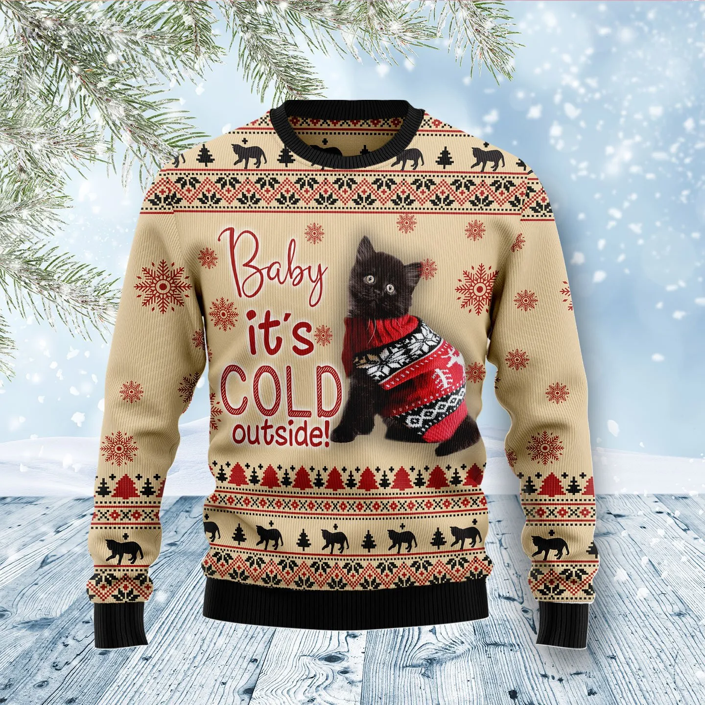 Christmas Ugly Sweater Black Cat Baby Funny Unisex Sweater Gift