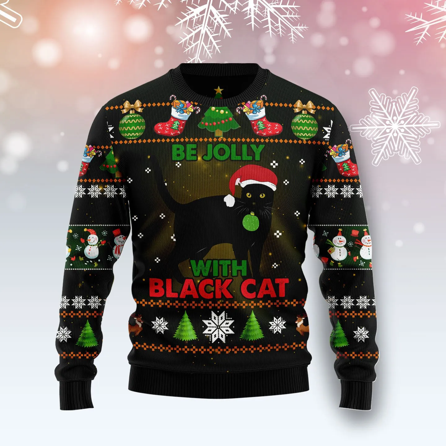 Christmas Ugly Sweater Black Cat Be Jolly Funny Unisex Sweater Gift