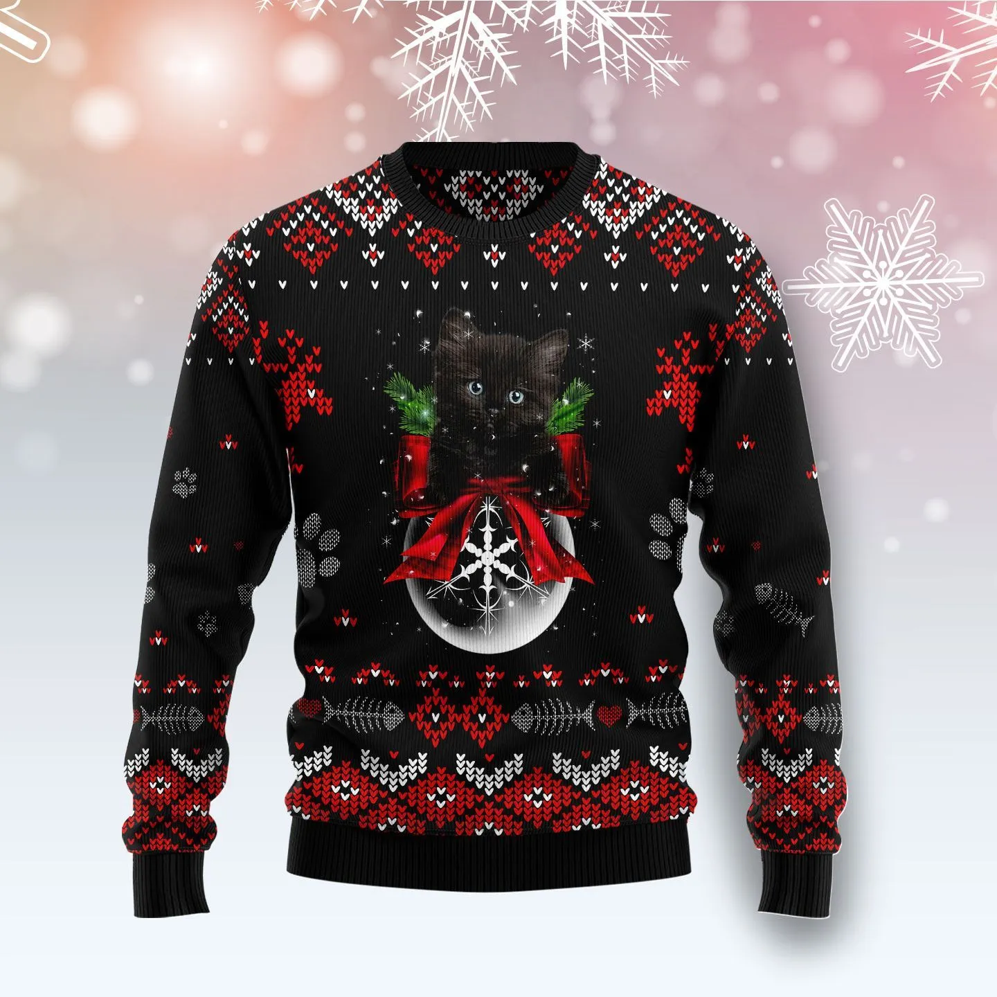 Christmas Ugly Sweater Black Cat Christmas Funny Unisex Sweater Gift