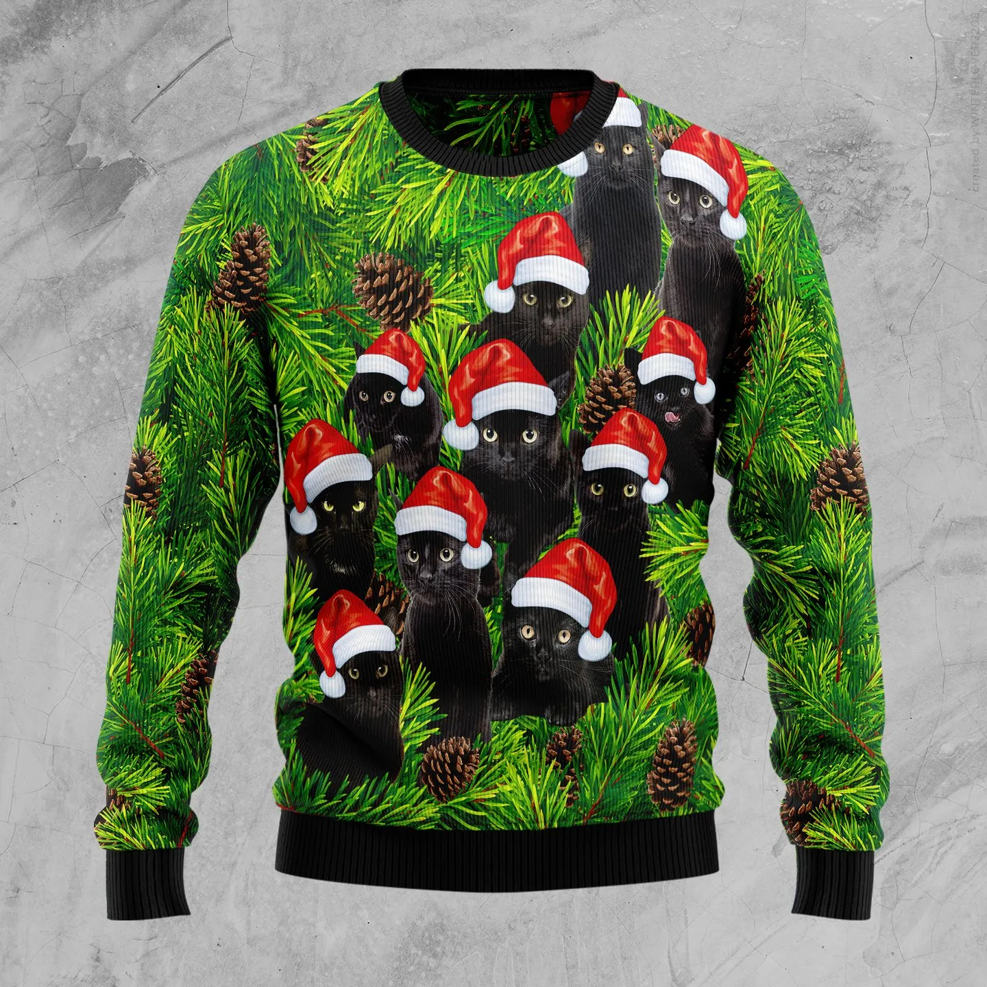 Christmas Ugly Sweater Black Cat Christmas Tree Funny Unisex Sweater Gift