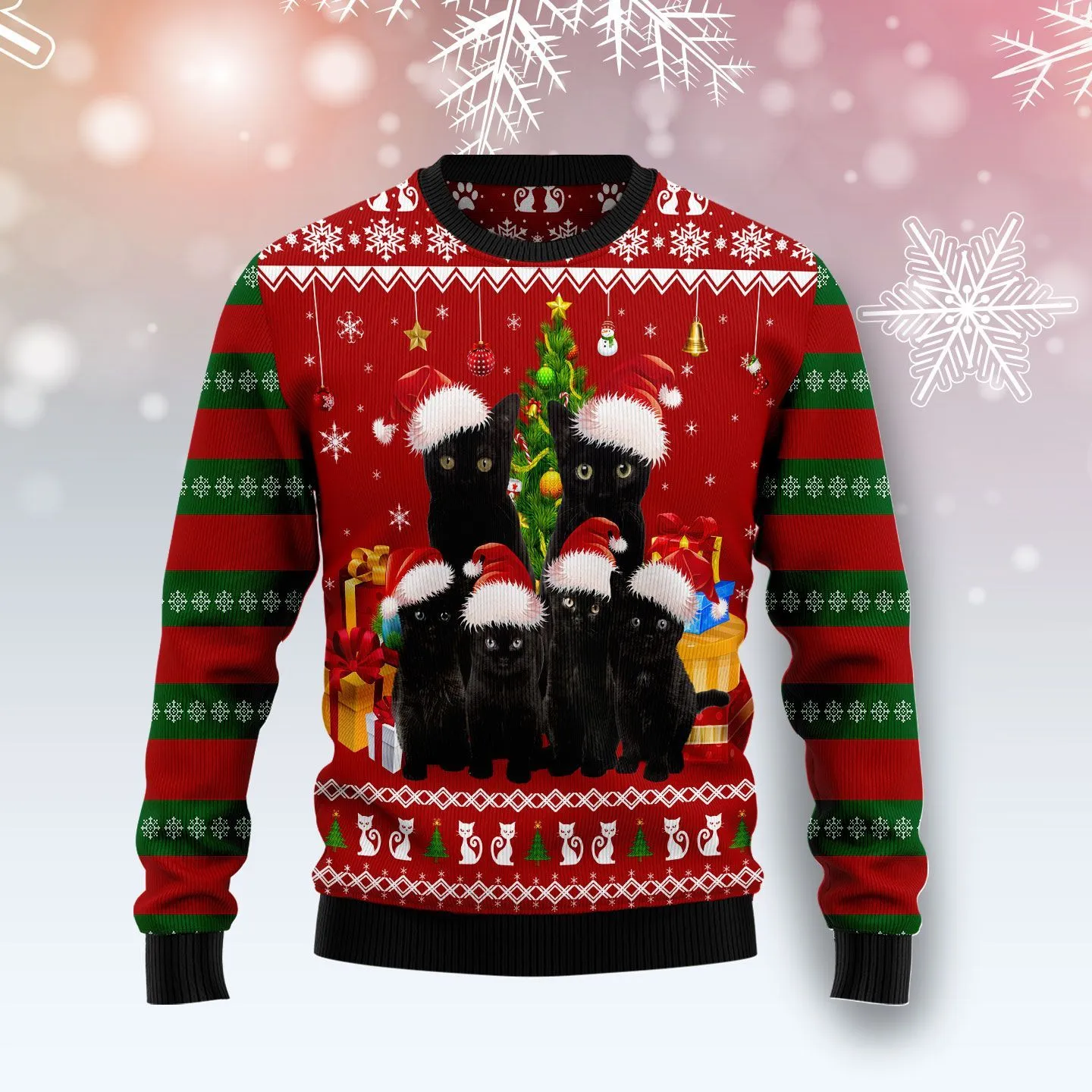 Christmas Ugly Sweater Black Cat Family Christmas Funny Unisex Sweater Gift