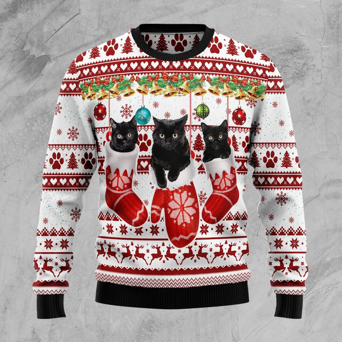 Christmas Ugly Sweater Black Cat Gloves Funny Unisex Sweater Gift
