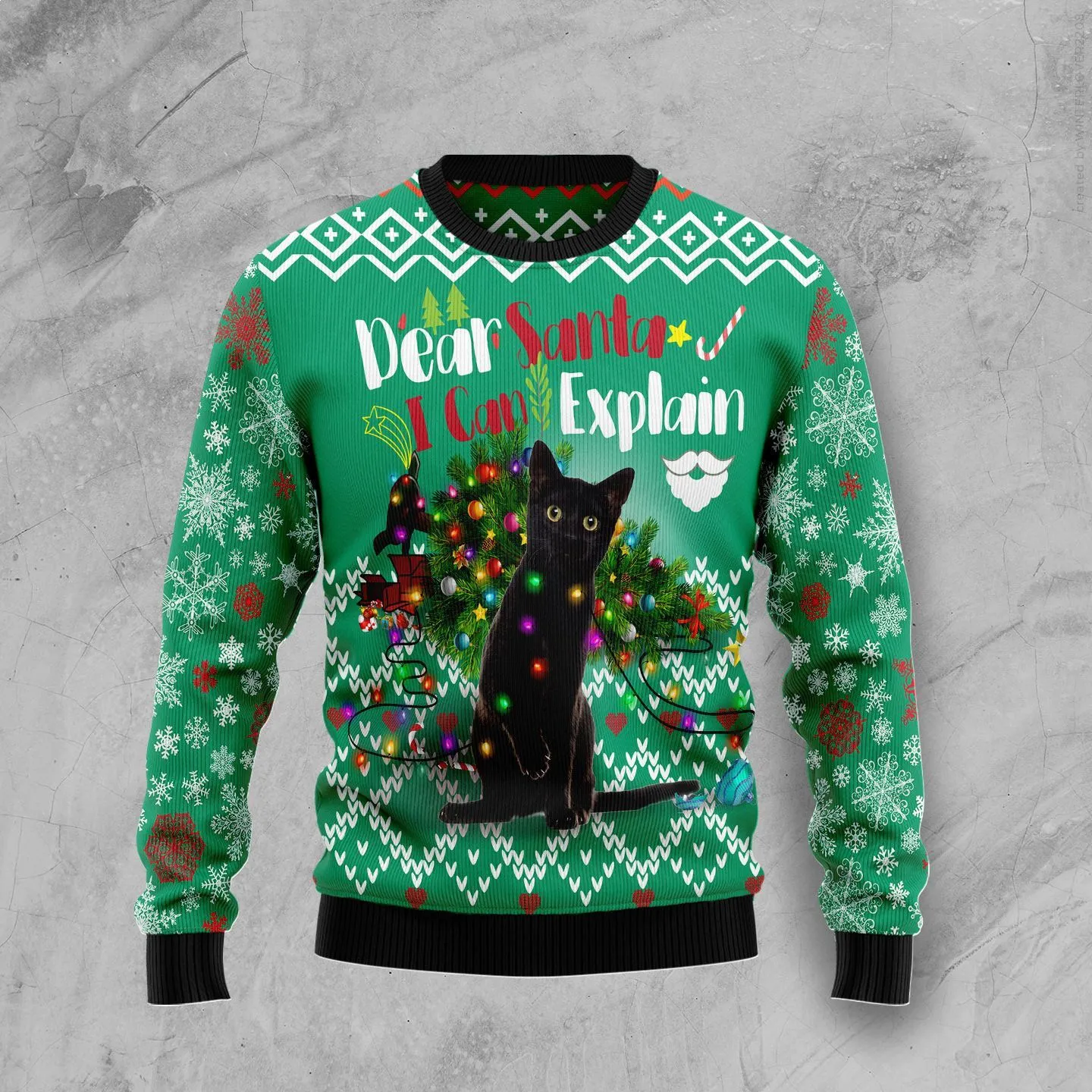 Christmas Ugly Sweater Black Cat I Can Explain Funny Unisex Sweater Gift