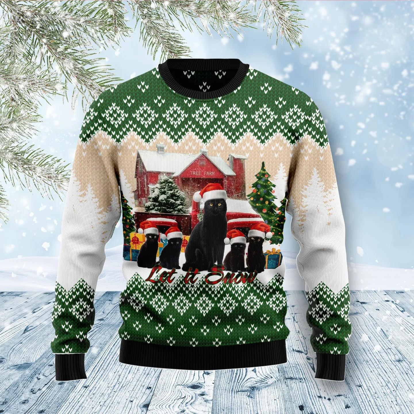 Christmas Ugly Sweater Black Cat Let It Snow Funny Unisex Sweater Gift